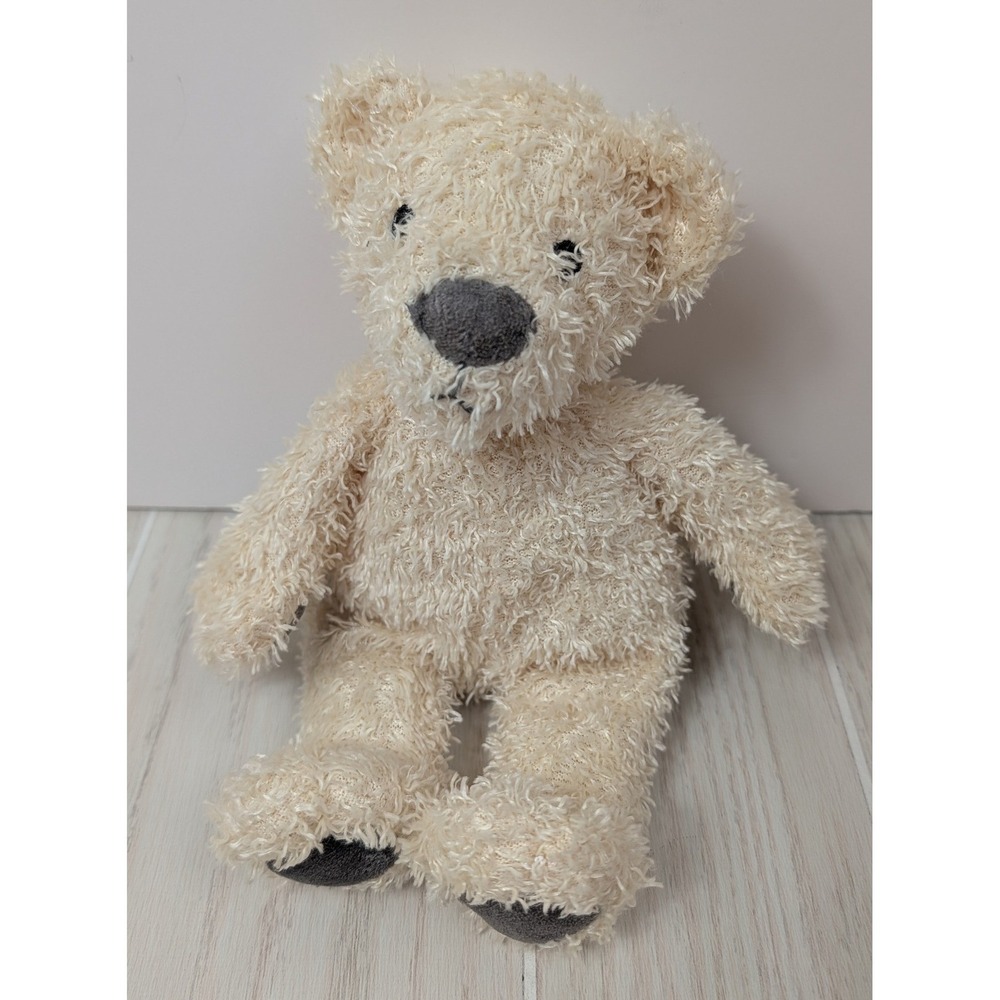 Manhattan Toys Plush Bear Cream Shaggy Fur Vintage 2003 black gray nose pawpads